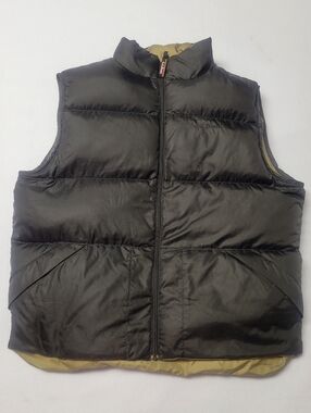 L.L. Bean Goose Down Quilted Puffer Reversible Vest Mountain Men L Brown Tan